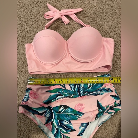 SHEIN 2-piece Pink Tropical High Waisted Push-Up Bikini - Picture 3 of 8